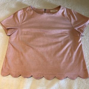 Faux suede scallop top